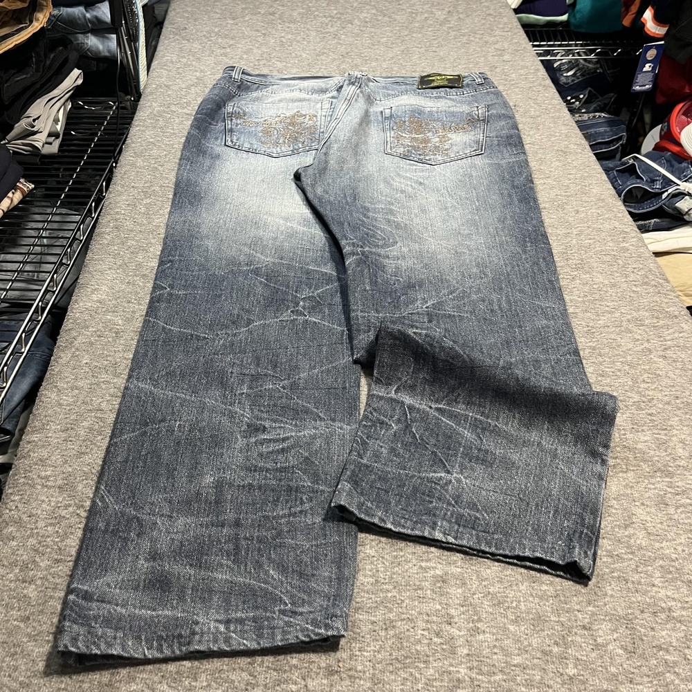 Phat Farm Jeans Mens 40x34 Blue Med Wash Relaxed‎ Wide Leg Distressed Denim